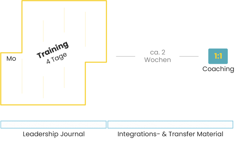 Grafik vom Ablauf des Gruppendynamischen Trainings für Führungskräfte inkl. Coaching